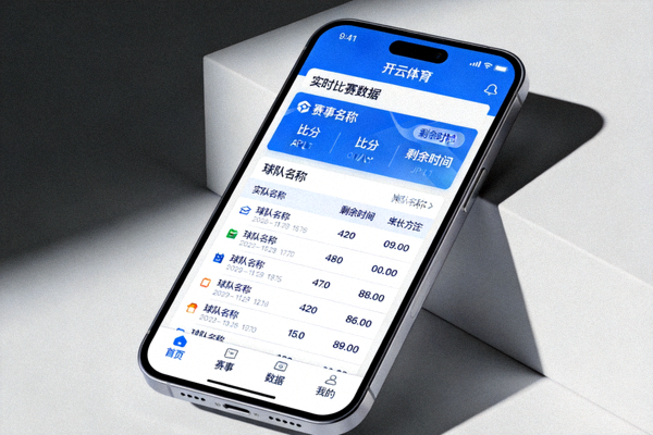 智能手机屏幕上显示开云体育数据APP的实时比赛数据界面